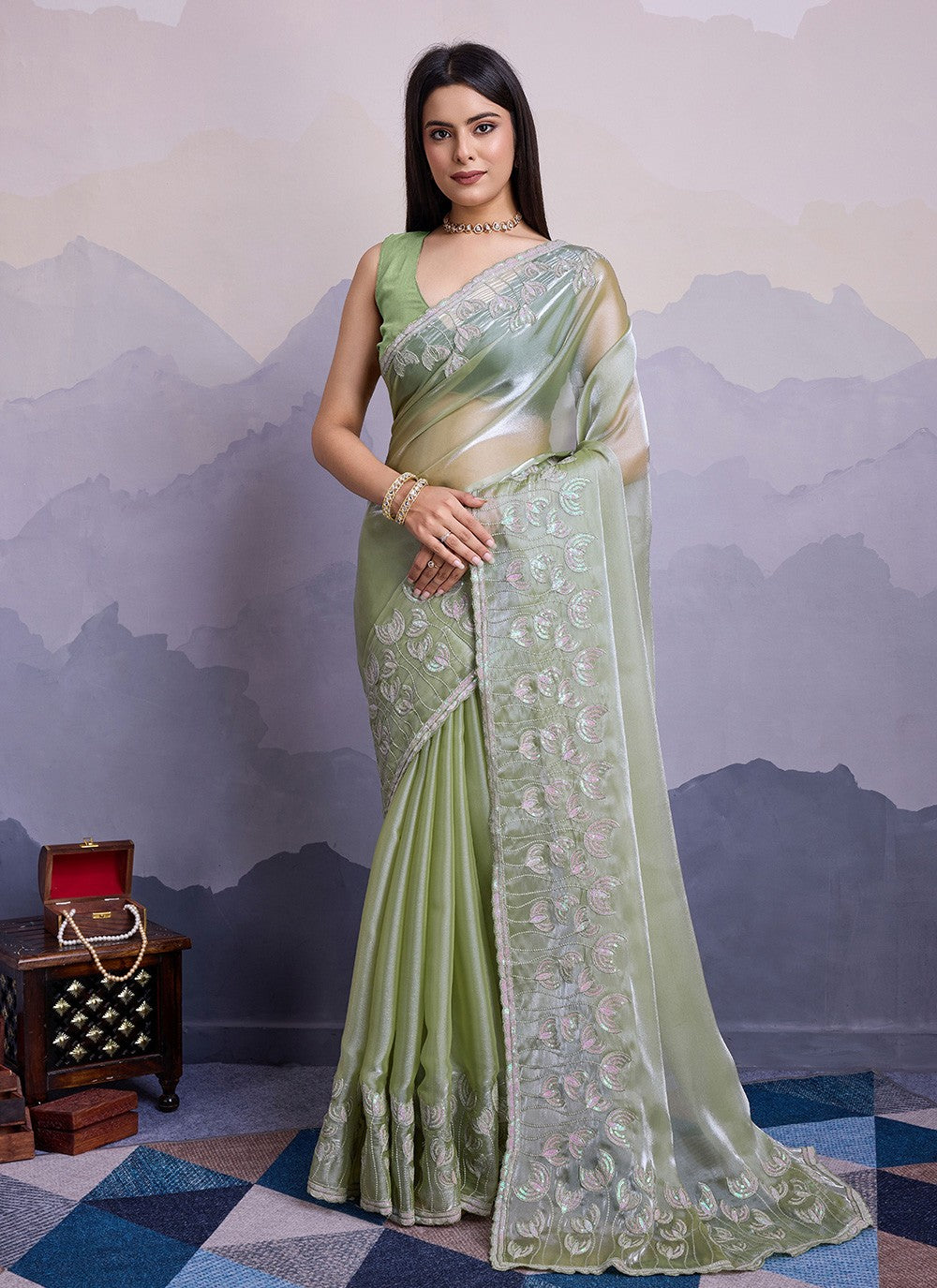 Traditional Embroidered Silk Saree - S8539