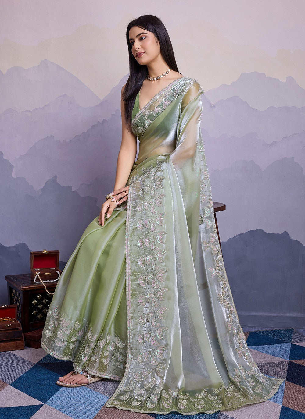 Traditional Embroidered Silk Saree - S8539