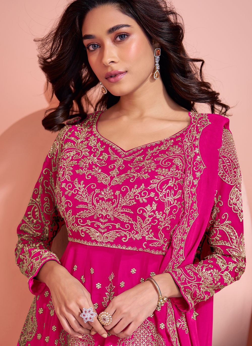 Palazzo Suit Embroidered Hot Pink Pure Georgette T5905