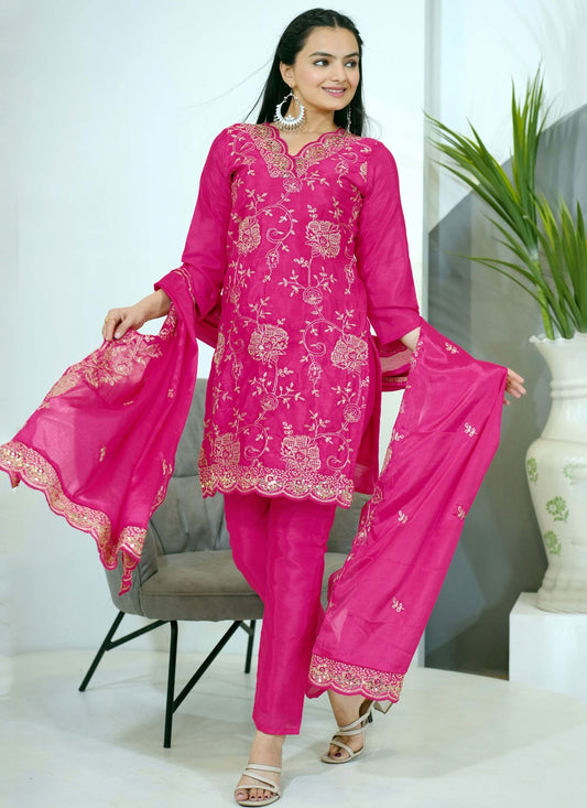 Salwar Suit Embroidered Pink Chinon T5315