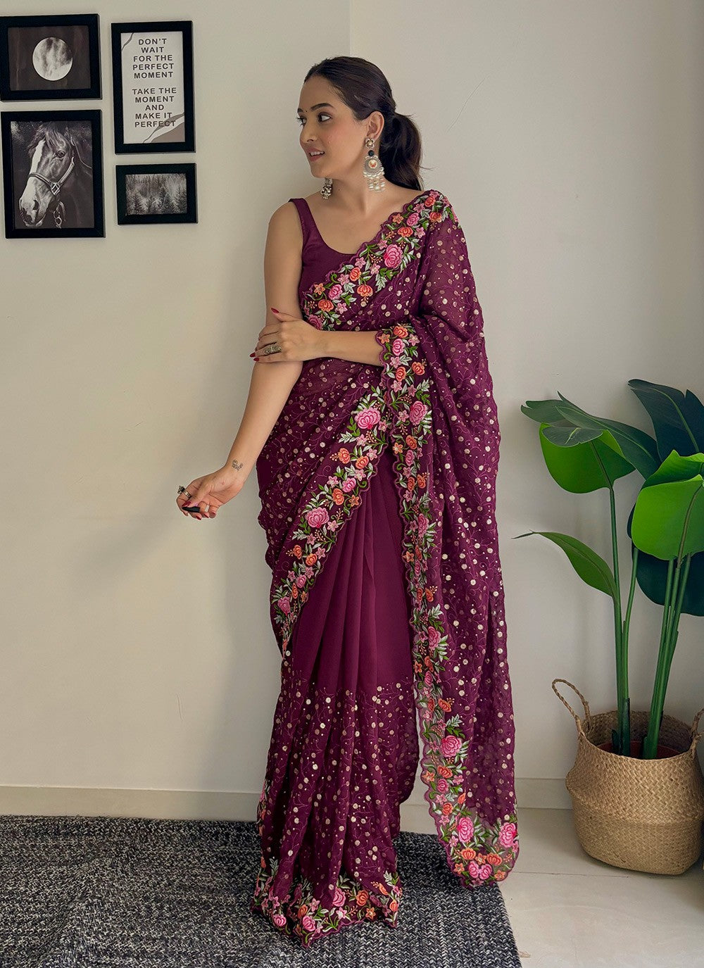 Traditional Embroidered Georgette Saree - S8035