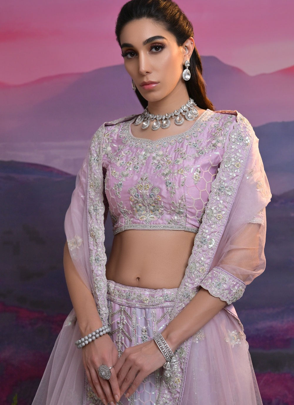 Diamond Georgette Lavender Lehenga Choli L3451
