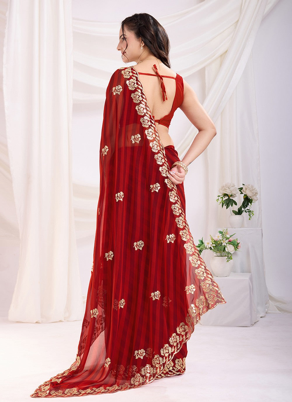 Embroidered Georgette Maroon Saree S14021