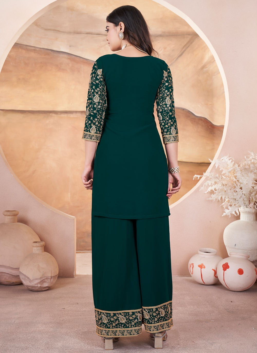 Salwar Suit Embroidered Green Georgette T5624