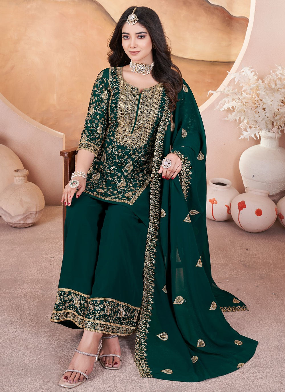 Salwar Suit Embroidered Green Georgette T5624