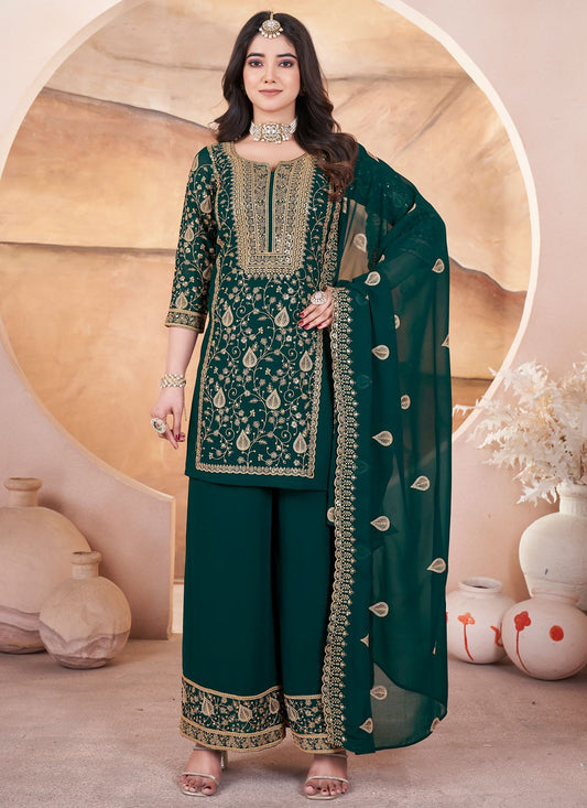 Salwar Suit Embroidered Green Georgette T5624