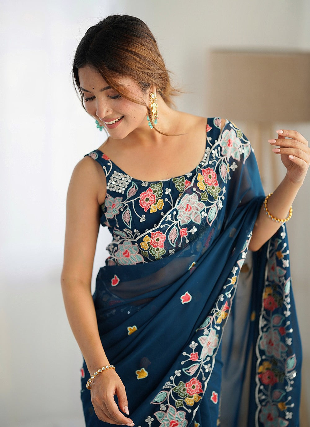 Contemporary Embroidered Georgette Saree - S8894
