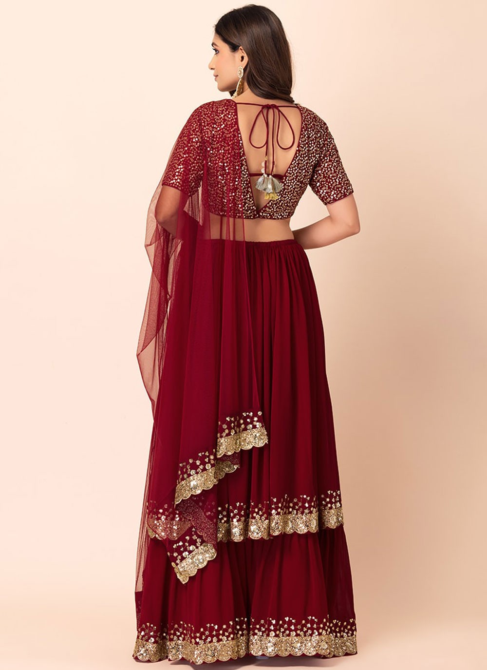 Sequins Georgette Maroon Lehenga Choli L3468