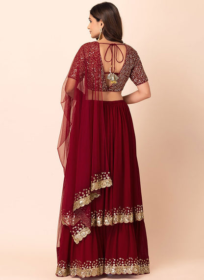 Sequins Georgette Maroon Lehenga Choli L3468