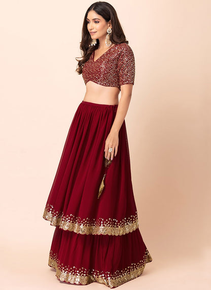 Sequins Georgette Maroon Lehenga Choli L3468