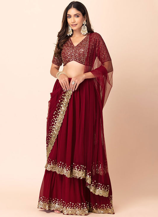 Sequins Georgette Maroon Lehenga Choli L3468