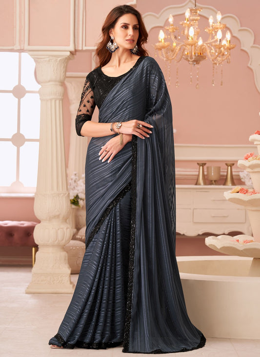 Trendy Saree Border Work Grey Georgette Saree S13641