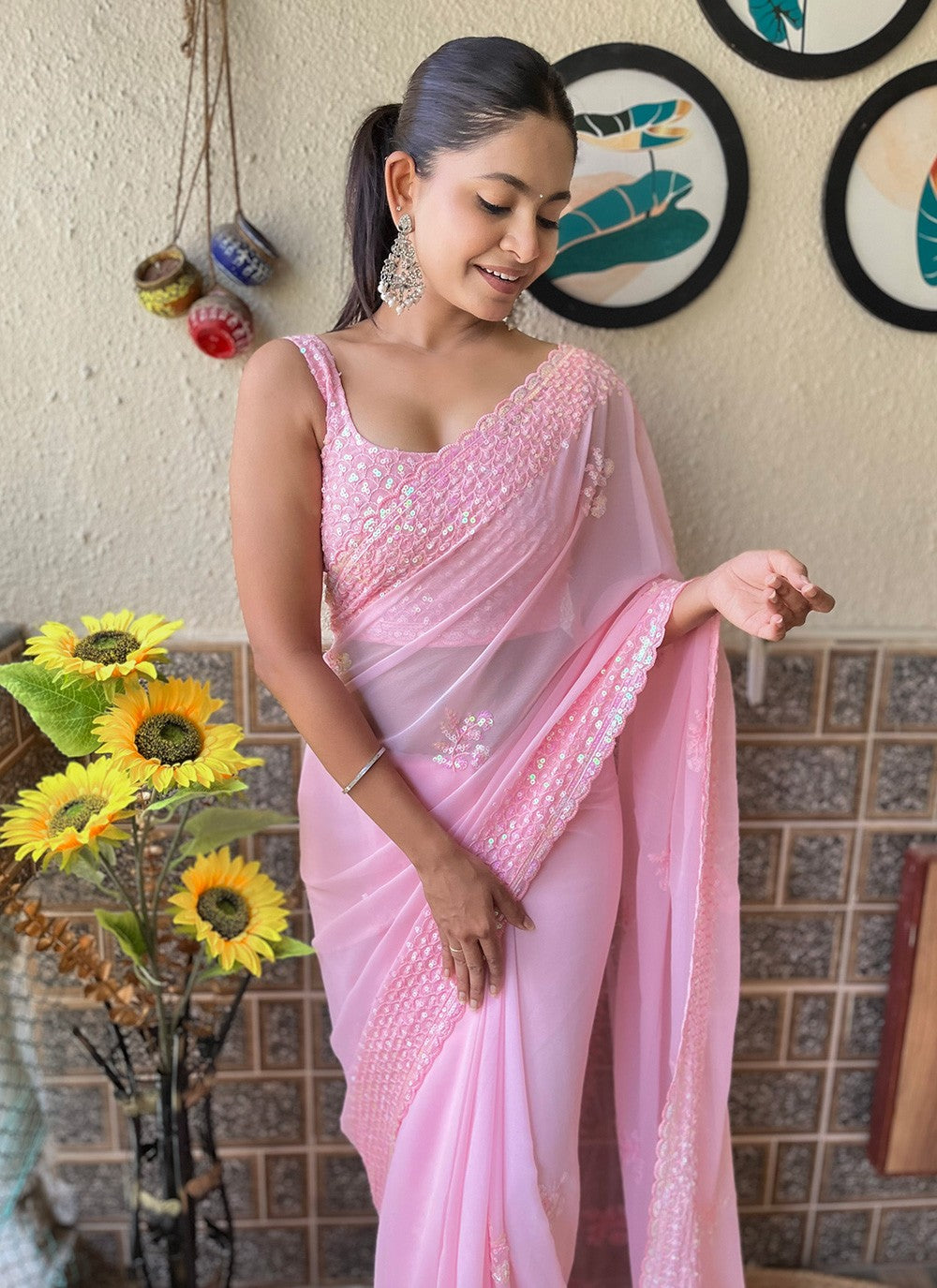 Traditional Embroidered Georgette Saree - S9743