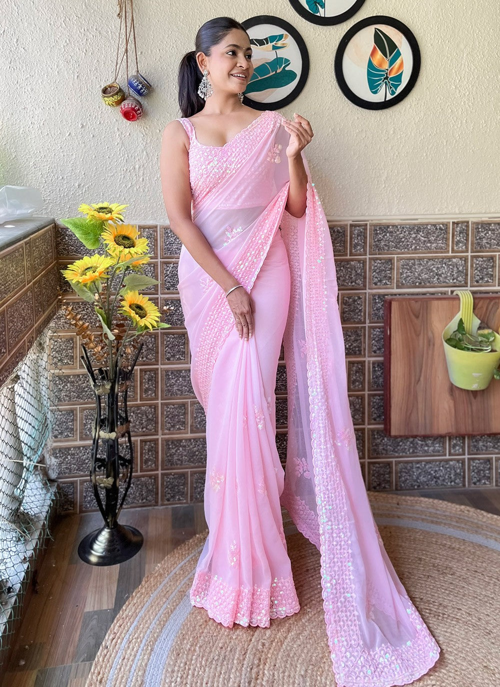 Traditional Embroidered Georgette Saree - S9743