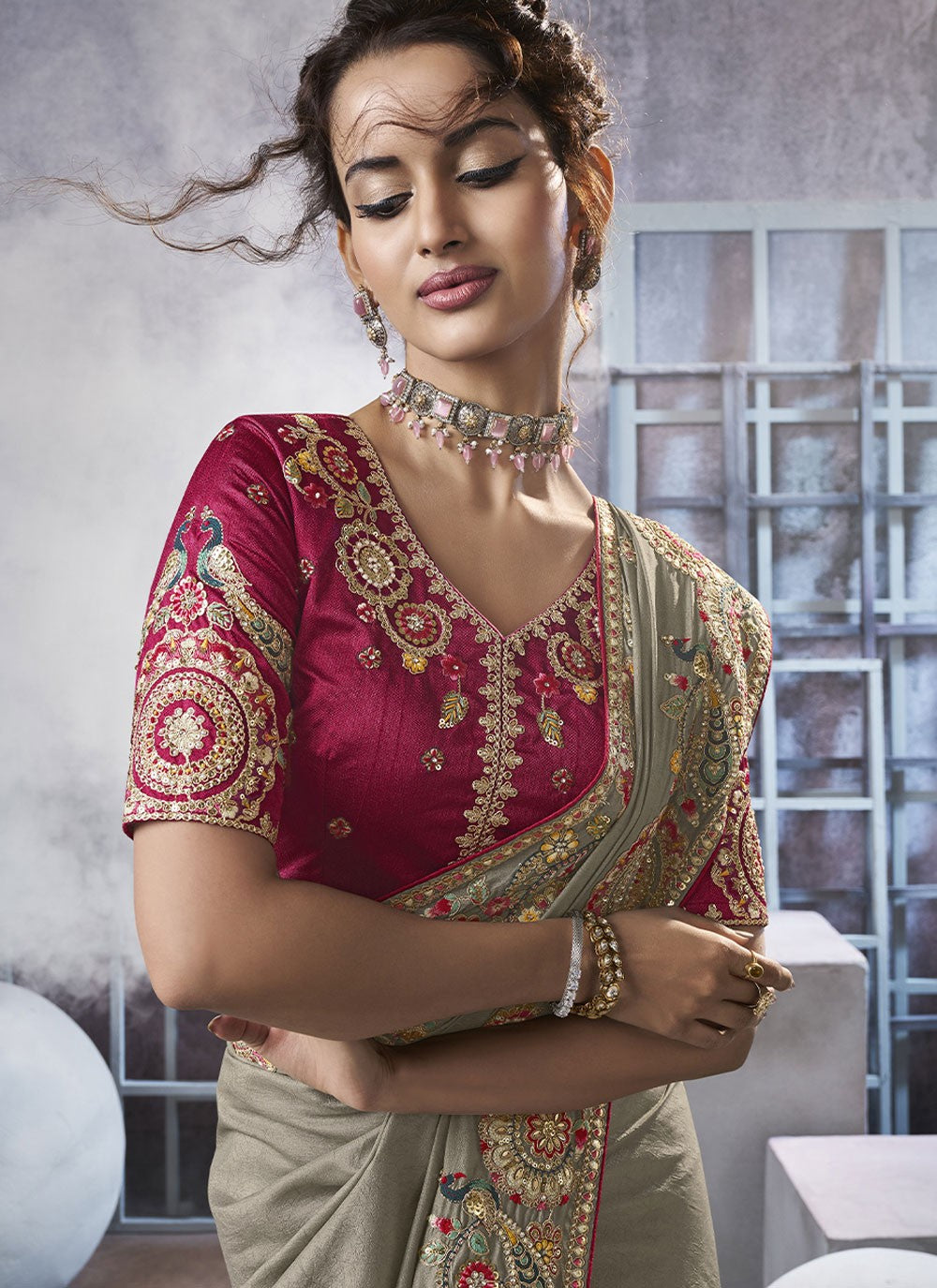 Diamond Crush Grey Saree S14187