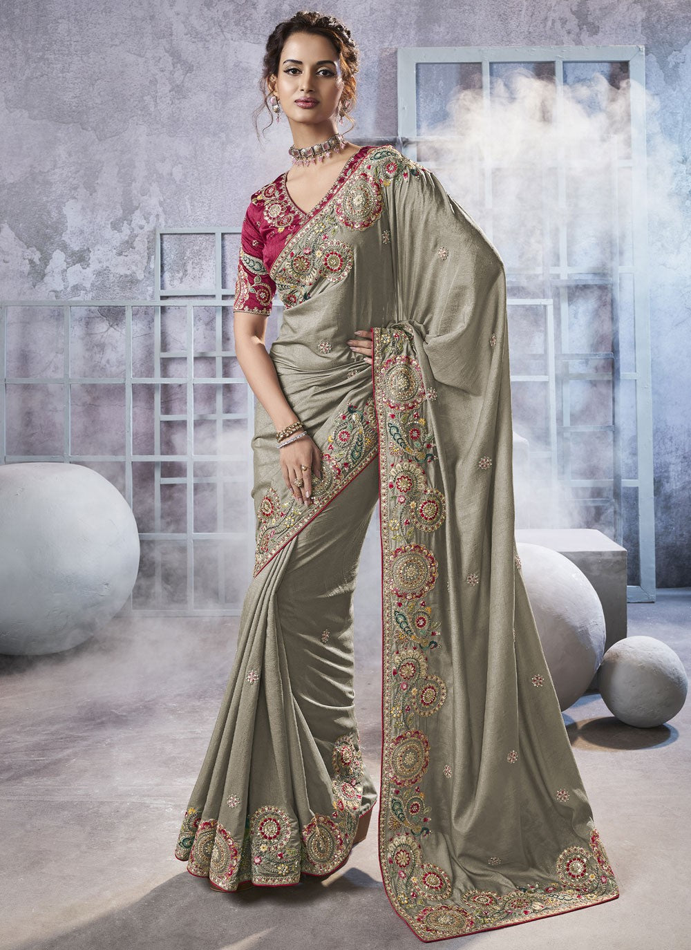 Diamond Crush Grey Saree S13951