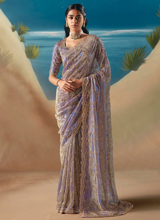 Lavender Fancy Fabric Classic Saree Embroidered, Sequins S20191