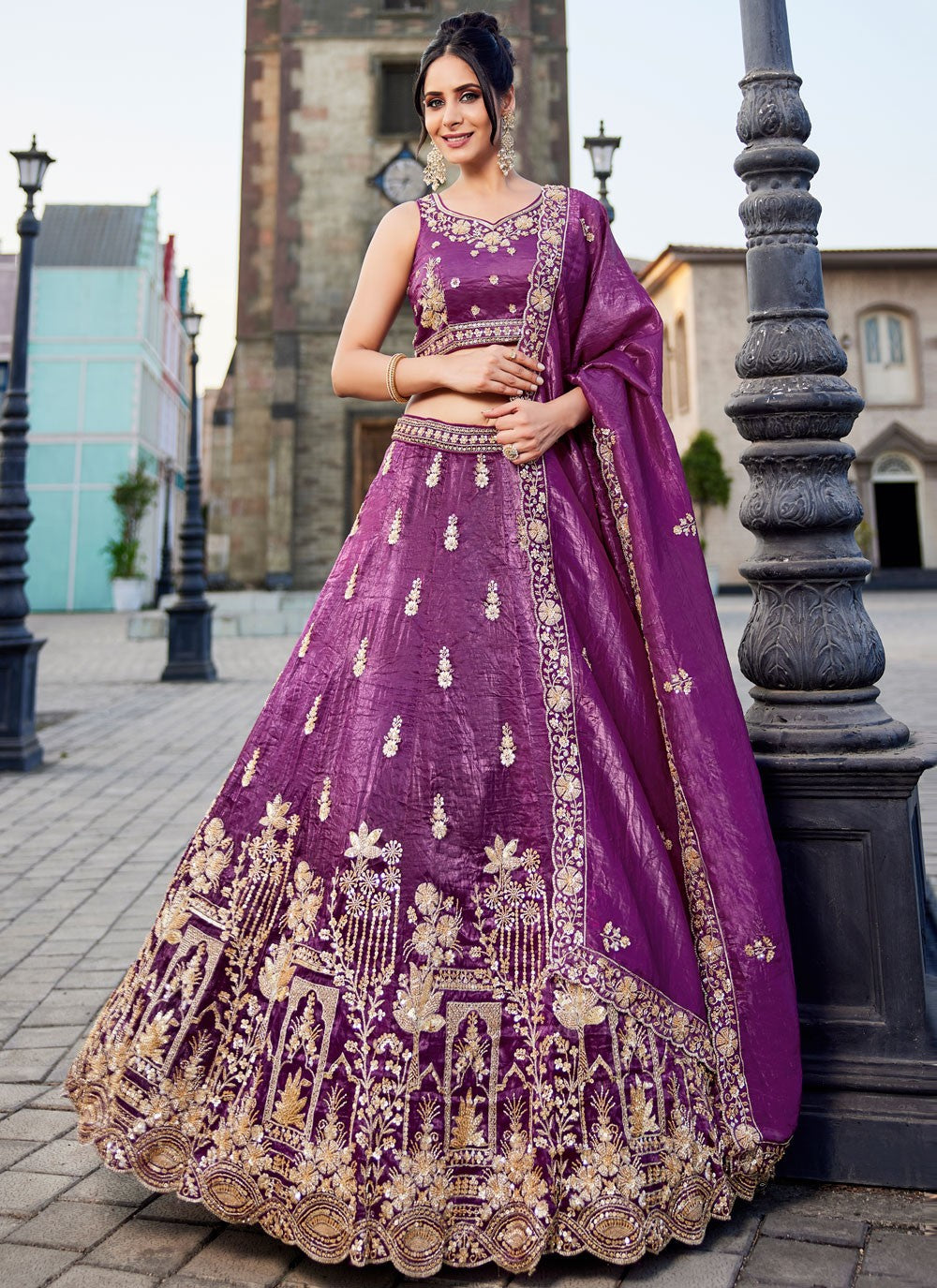 Tissue Engagement, Mehandi & Sangeet, Reception, Wedding A - Line Lehenga L3528