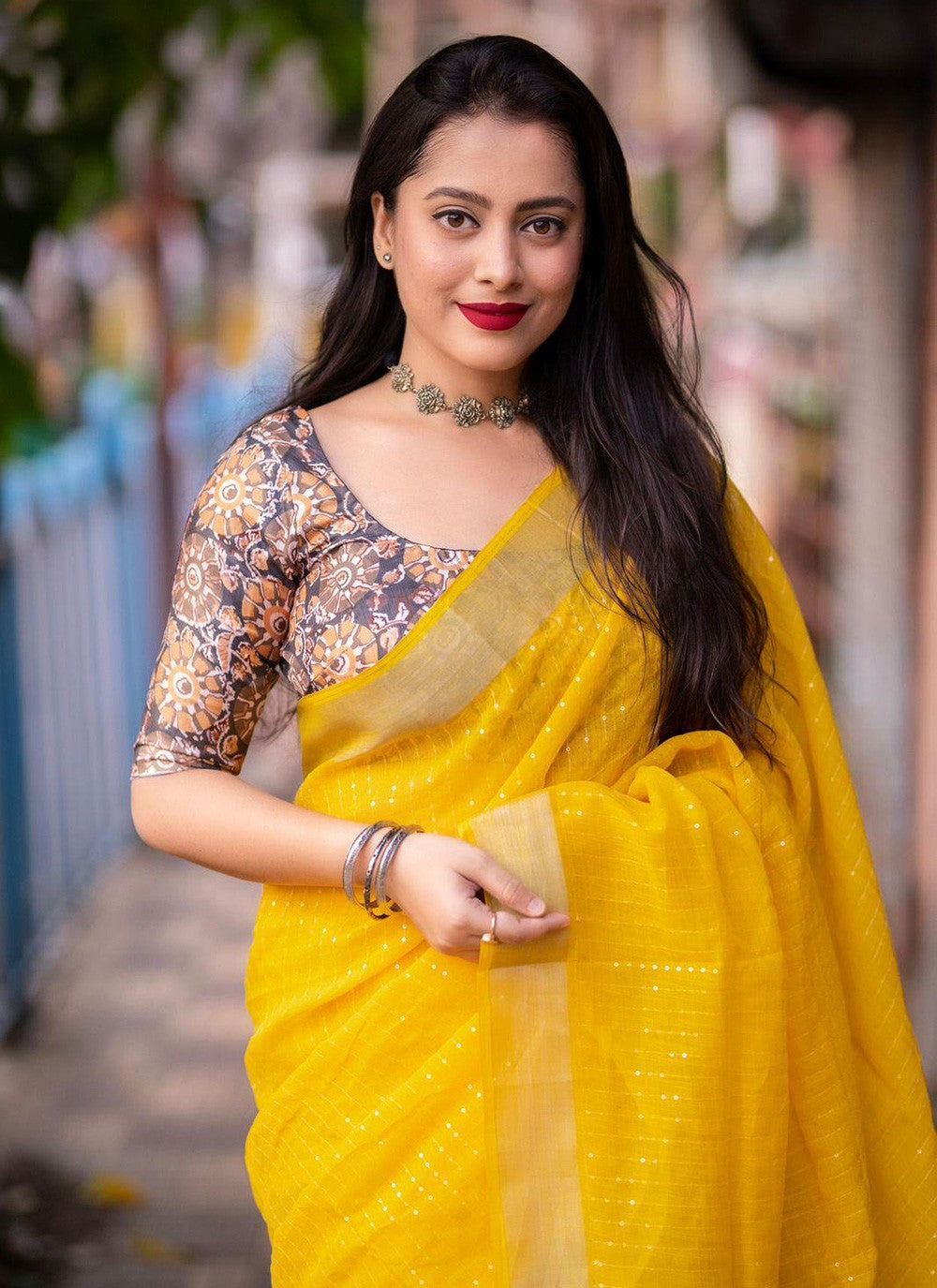 Contemporary Printed Linen Saree - S5771