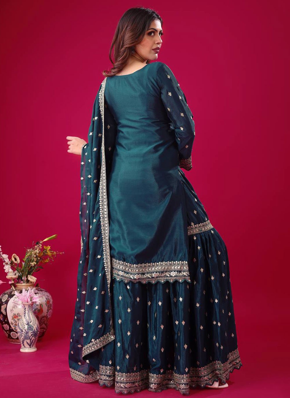 Sharara Suit Embroidered, Sequins, Zari Morpeach T6658