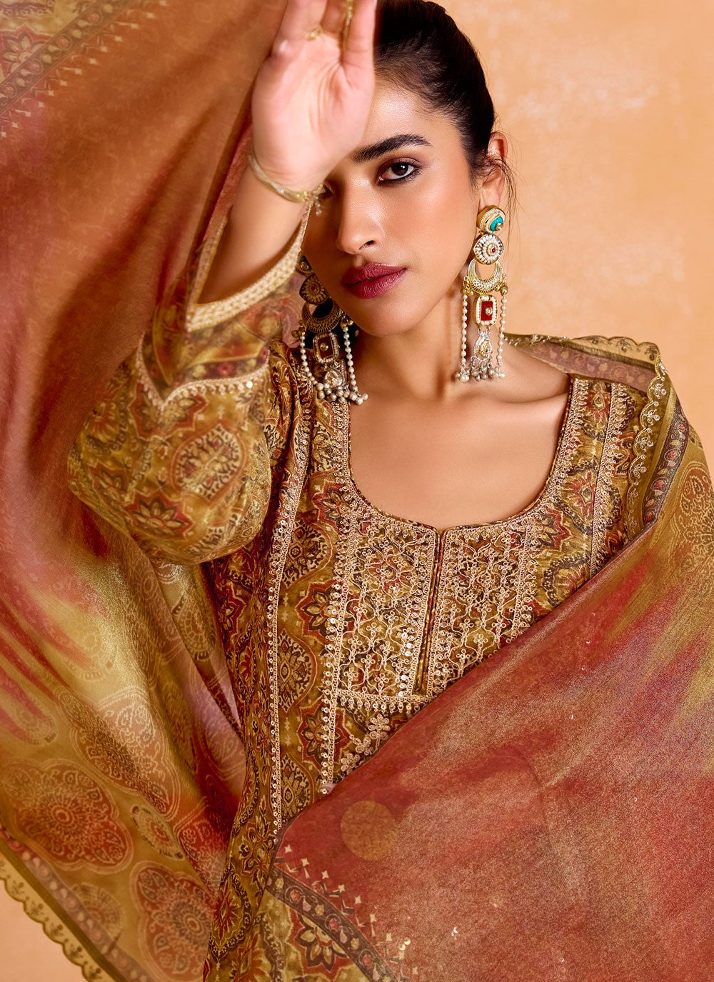 Salwar Suit Digital Print Mustard Muslin T5168
