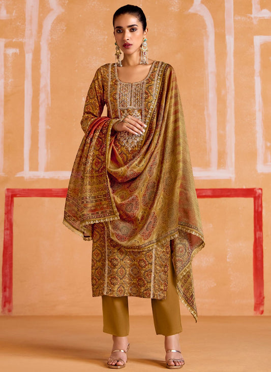 Salwar Suit Digital Print Mustard Muslin T5168