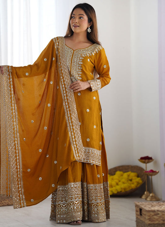 Embroidered Chinon Mustard Salwar Suit T5952