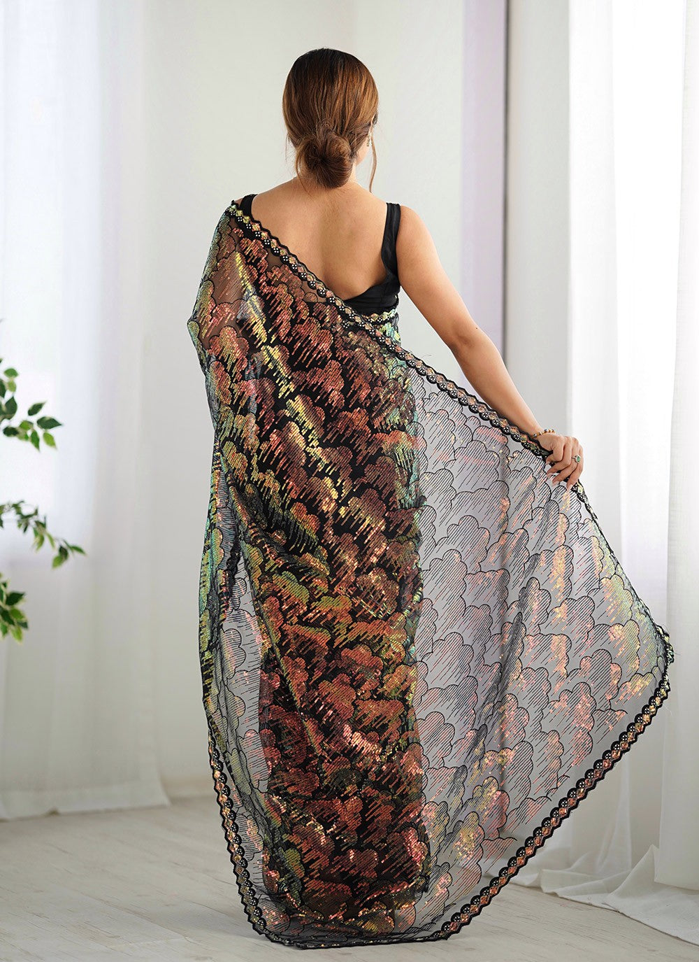 Embroidered, Sequins Net Saree - S11703