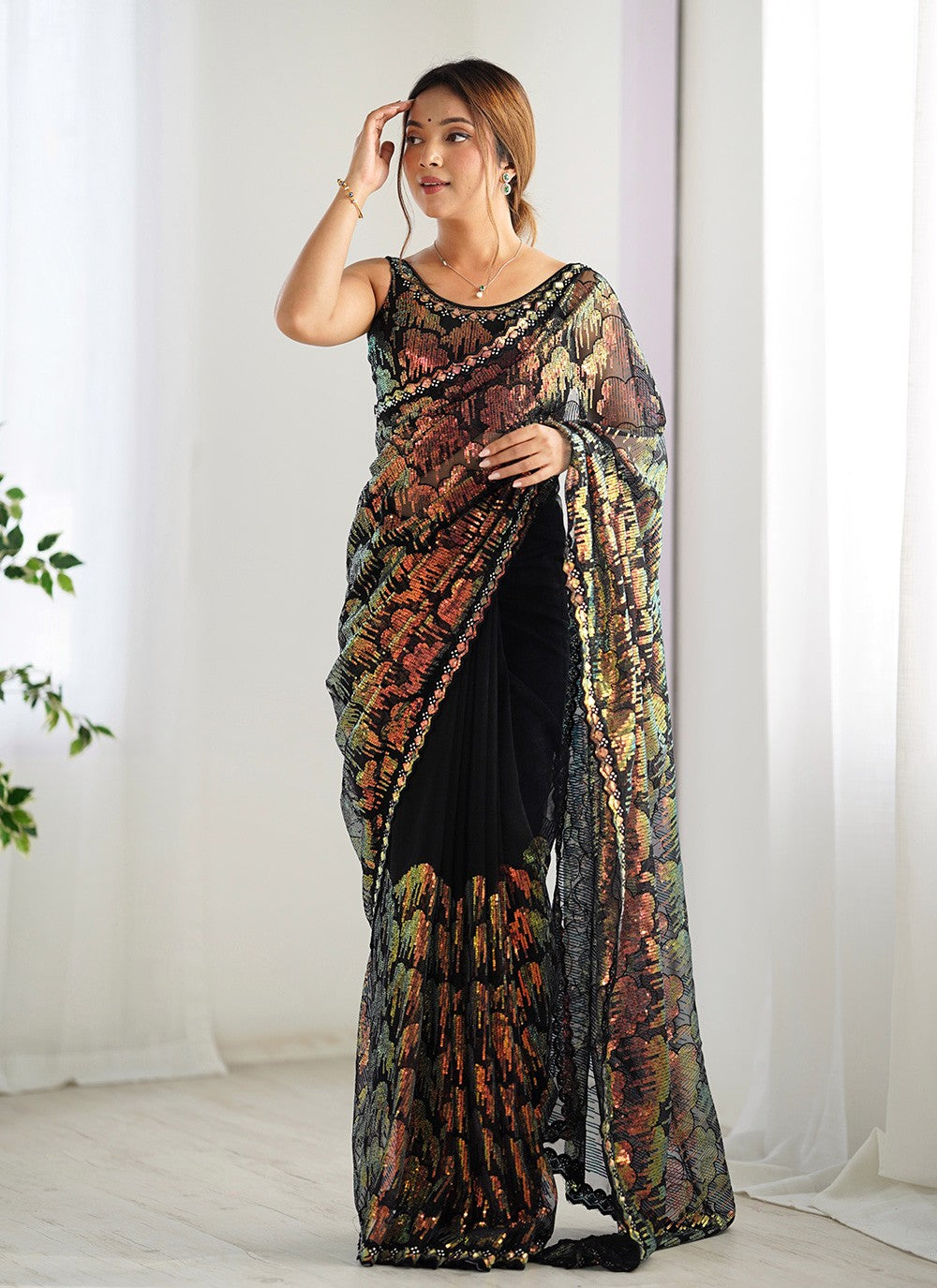 Embroidered, Sequins Net Saree - S11703