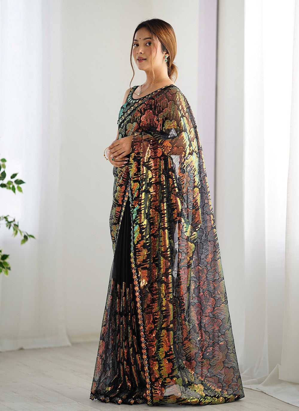 Embroidered, Sequins Net Saree - S11703
