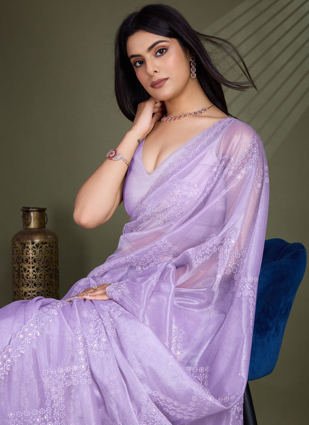 Classic Embroidered Net Saree - S8456