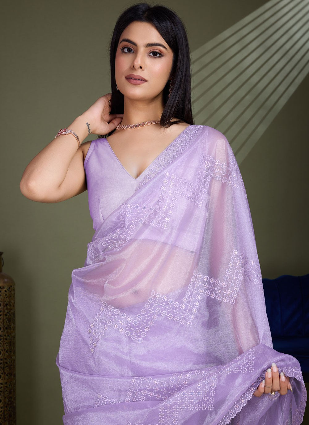 Classic Embroidered Net Saree - S8456