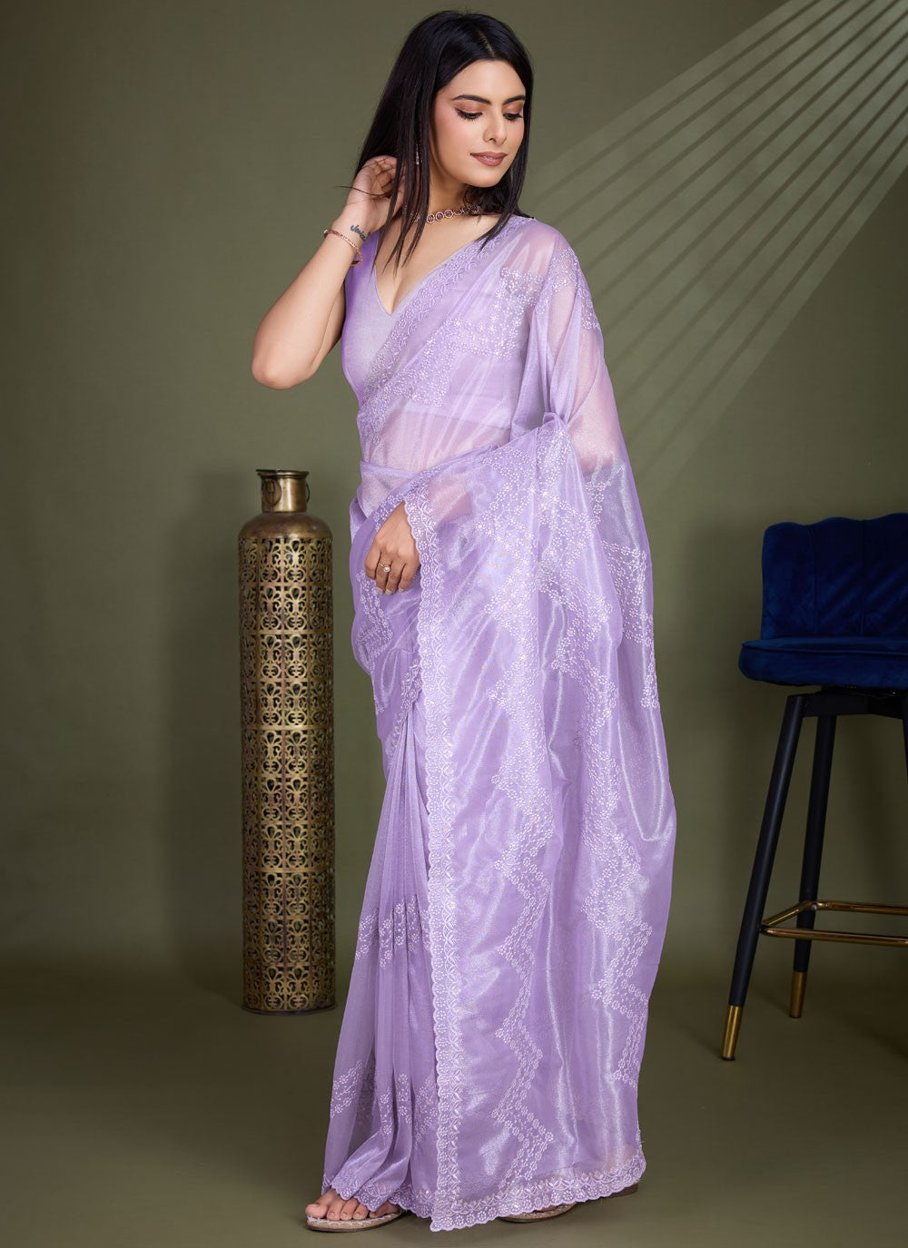 Classic Embroidered Net Saree - S8456