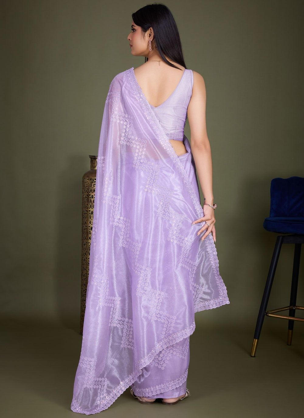 Classic Embroidered Net Saree - S8456