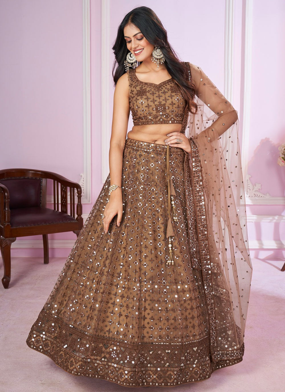 Embroidered Net A - Line Lehenga - L2142