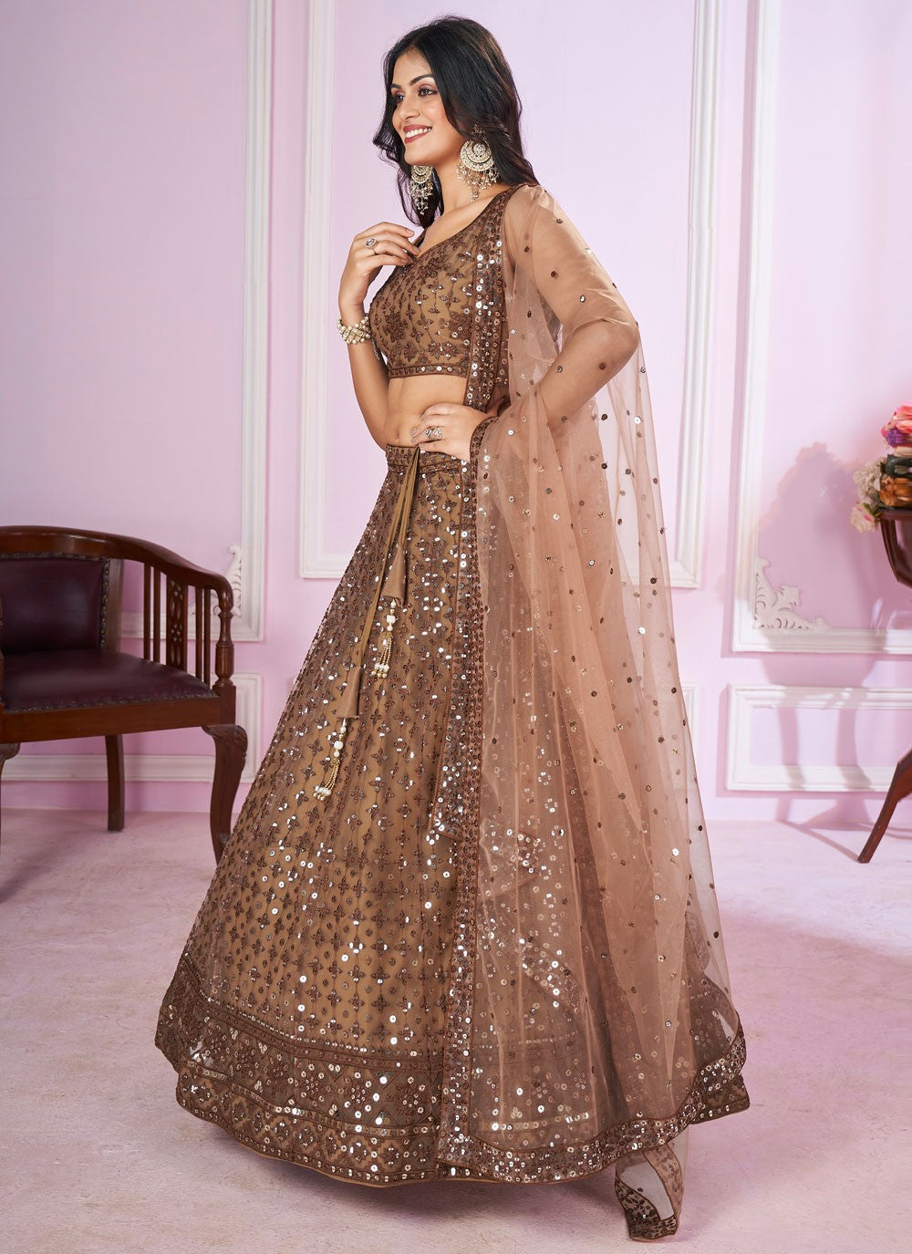 Embroidered Net A - Line Lehenga - L2142