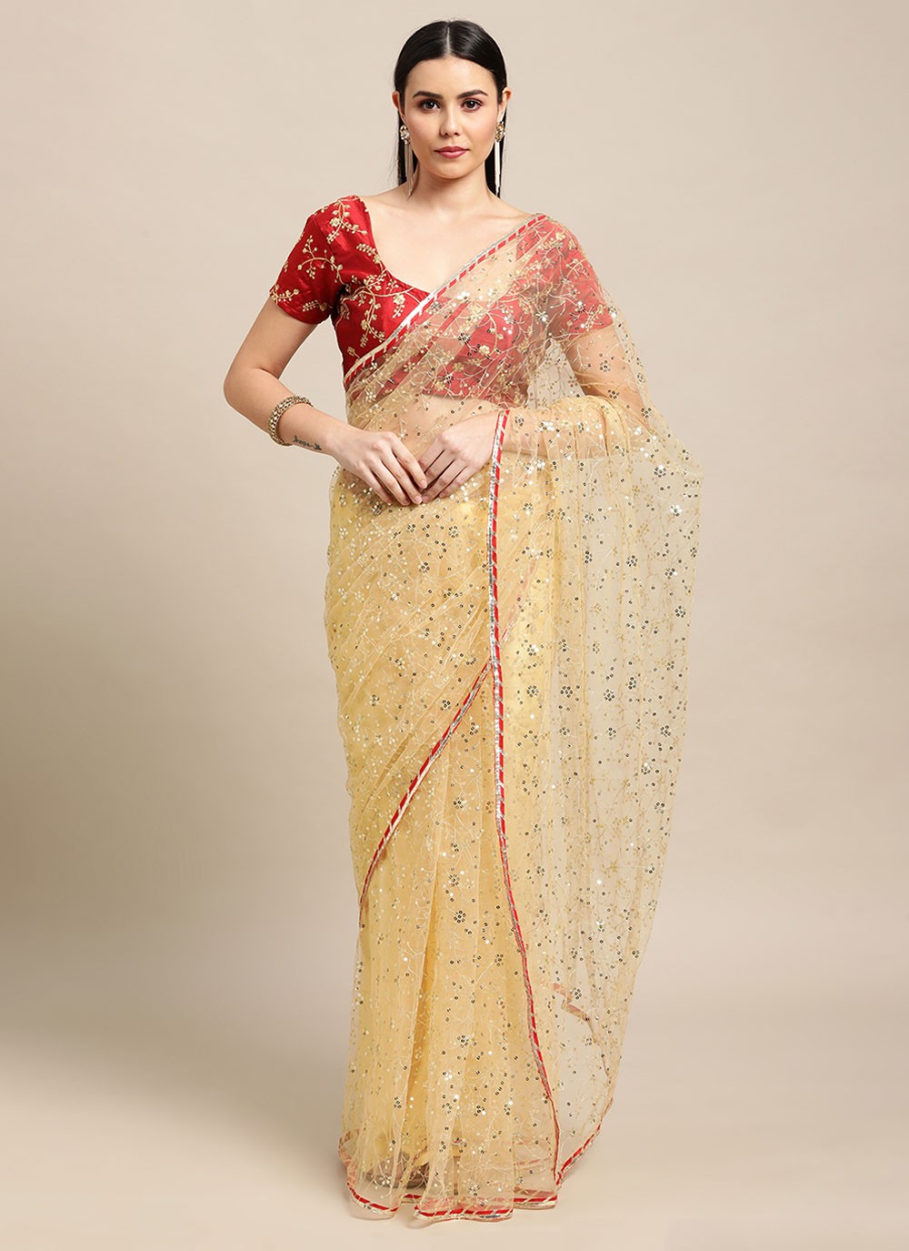Classic Sequins Net Saree - S6238