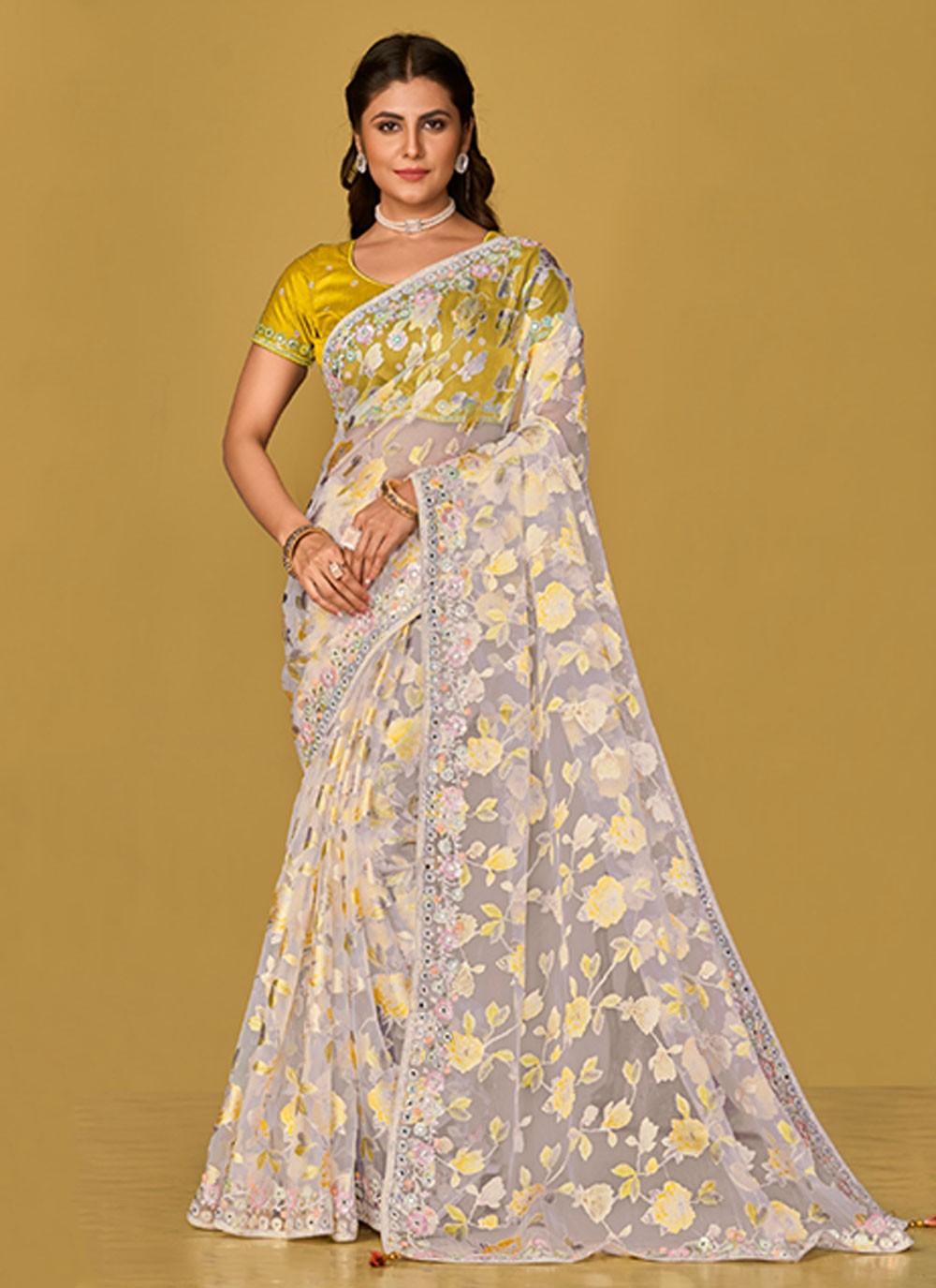 Classic Embroidered Organza Saree - S6945