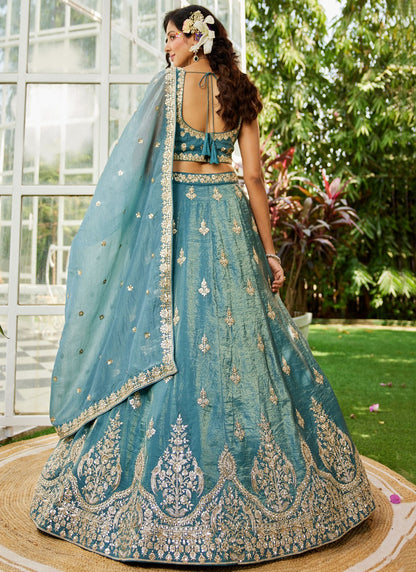 Embroidered Organza Morpeach Lehenga - L3354