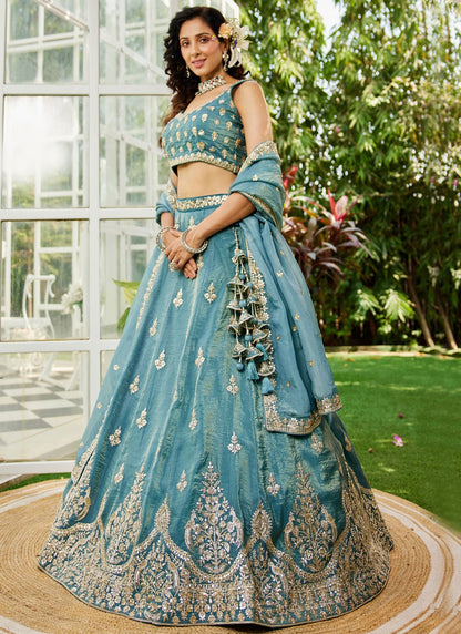 Embroidered Organza Morpeach Lehenga - L3354
