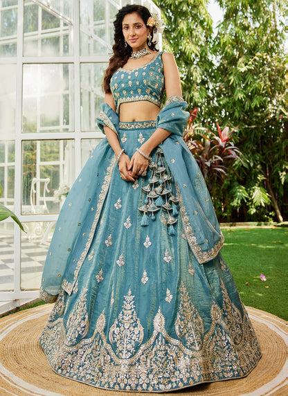 Embroidered Organza Morpeach Lehenga - L3354