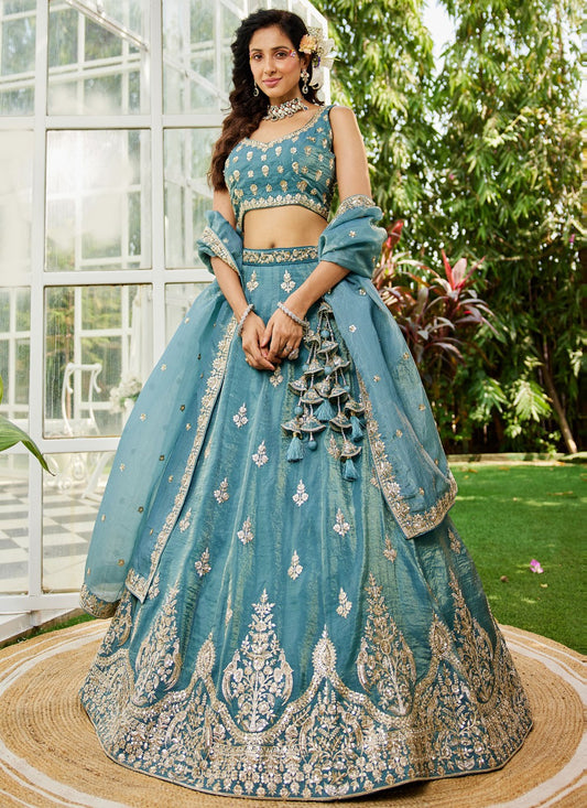 Embroidered Organza Morpeach Lehenga - L3354