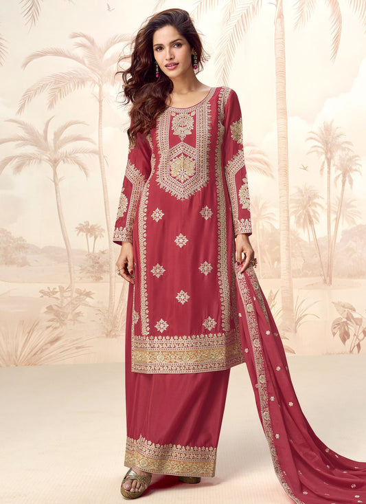 Palazzo Suit Embroidered, Sequins, Zari Pink T7933