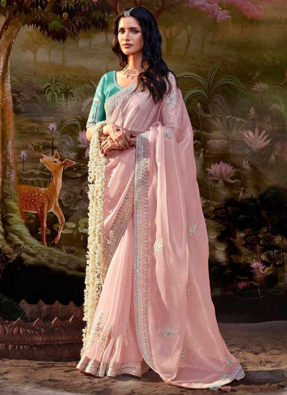 Shaded Border Work Fancy Fabric Saree - S7643
