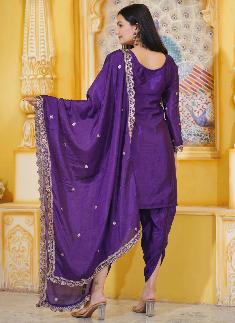 Salwar Suit Embroidered Purple Chinon T5316