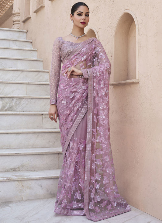 Beads Net Purple Saree S14169