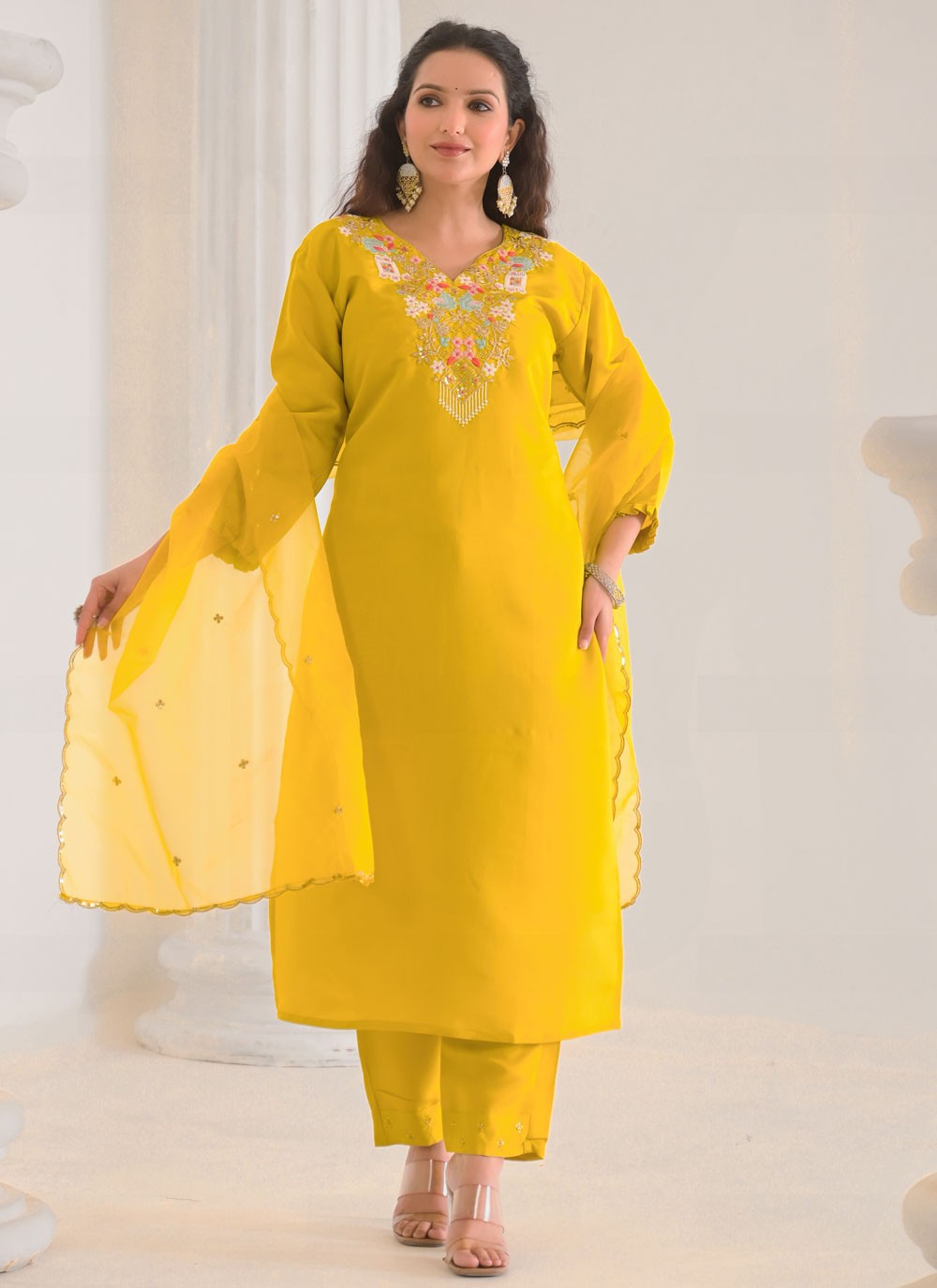 Embroidered Rayon Yellow Salwar Suit T6162