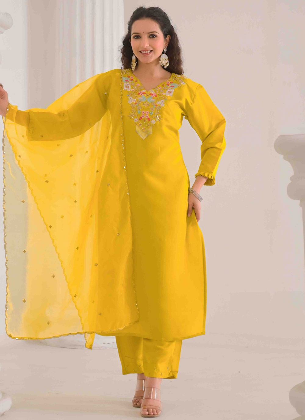 Embroidered Rayon Yellow Salwar Suit T6162