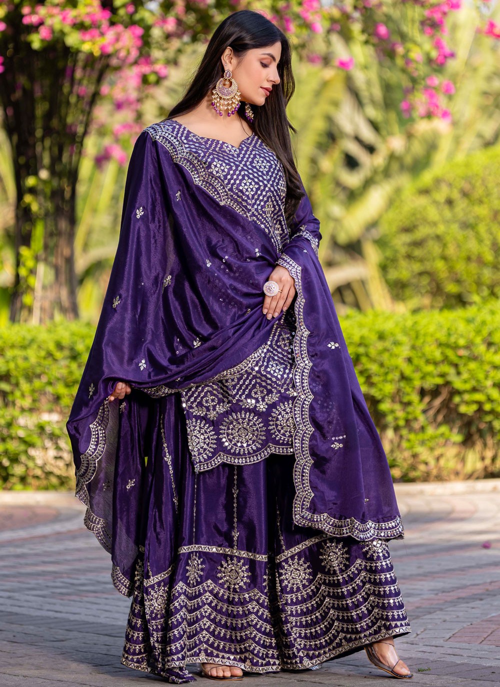 Palazzo Suit Sequins, Thread Purple T6917