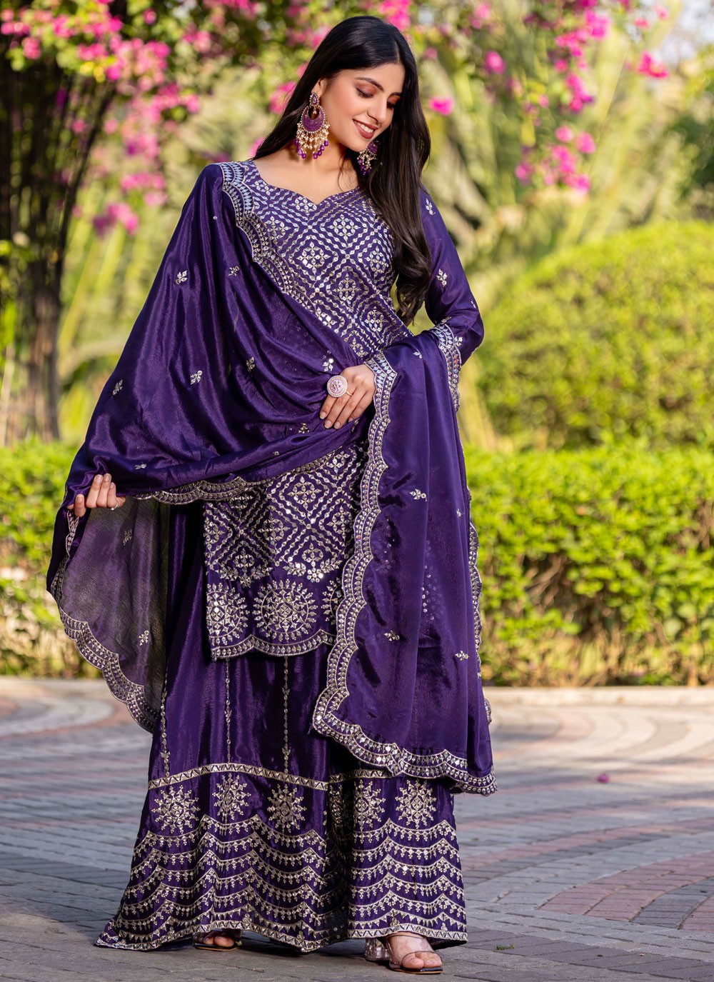 Palazzo Suit Sequins, Thread Purple T6917